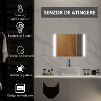 kleankin Oglinda pentru baie cu lumini LED, 70 x 50 cm(m-4)