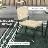 Outsunny Set de Grădină cu Masă din Sticlă cu Efect de Marmură și 4 Scaune din Ratan, Culoare Caqui(m-6)