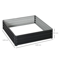 Outsunny Pat de Gradina Inaltat Galvanizat de 120x120x30cm, Jardiniera Pat Inaltat cu Cadru din Otel pentru Legume, Flori, Plante si Plante Aromatice, Gri(m-3)
