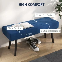 HOMCOM End of Bed Bench with X-Shape Design and Steel Legs, Upholstered Hallway Bench for Bedroom, Blue(m-4)
