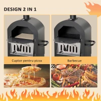 Outsunny Cuptor Portabil cu Cărbune pentru Pizza și Barbecue, Cuptor cu Lemne, Coș de Fum și Raft Inferior, 63x54x161 cm, Negru(m-4)