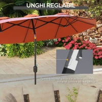 Outsunny Umbrela de soare de gradina basculabila dubla cu deschidere cu manivela, copertina cu orificii de ventilatie si 12 nervuri, 295x152x222cm, rosu(m-4)