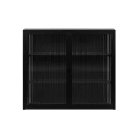 Credenza Moderna Ripostiglio a Due Ante con Vetrata e Ripiani a Tre Livelli per Ingresso, Soggiorno, Bagno e Sala da Pranzo, Nero(m-11)