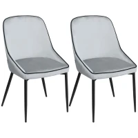 HOMCOM Lot de 2 chaises de salle à manger en tissu velours et pieds en acier noir - gris avec passepoil noir 50 x 56 x 84 cm(m-10)