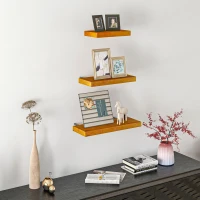 HOMCOM Set de 3 Rafturi de Perete din Lemn de Pin pentru Sufragerie, Dormitor si Studiou, 30/40/50x18x3.6cm, Maro(m-2)