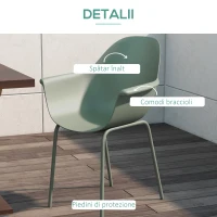 Outsunny Set 4 Scaune Gradina Stivuibile – Spatar inalt, Cotiera, Cadru Metal/PP(m-5)