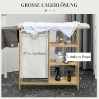 HOMCOM Wasmand, multifunctioneel, Stijkplank & Stoffen Zak 57L, Bamboe Frame, 113x34x82cm, Natuur/Grijs(m-4)