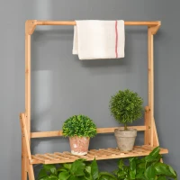 Outsunny Étagère à Fleurs Supports de Pots Porte Plante en Bois de Bambou 3 niveuax + Barre Support pour Pots Suspendus pour Intérieur Balcon Jardin Terrasse(m-7)