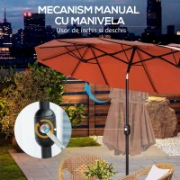 Outsunny Umbrela de soare de gradina basculabila dubla cu deschidere cu manivela, copertina cu orificii de ventilatie si 12 nervuri, 295x152x222cm, rosu(m-6)