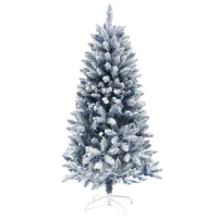 HOMCOM 5ft Flocked Artificial Christmas Tree with 450 Snow Frosted Tips, Metal Stand, Snowy Hinged Xmas Tree, Blue(m-1)