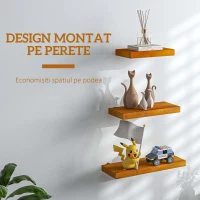 HOMCOM Set de 3 Rafturi de Perete din Lemn de Pin pentru Sufragerie, Dormitor si Studiou, 30/40/50x18x3.6cm, Maro(m-4)