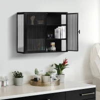 Credenza Moderna Ripostiglio a Due Ante con Vetrata e Ripiani a Tre Livelli per Ingresso, Soggiorno, Bagno e Sala da Pranzo, Nero(m-5)