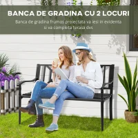 Outsunny Banca pentru Exterior din Otel, Banca 2 Locuri cu Spatar Inalt si Cotiere, 128x62.5x81.5 cm, Negru(m-4)