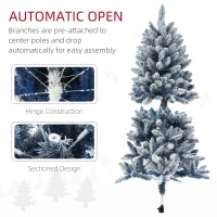 HOMCOM 5ft Flocked Artificial Christmas Tree with 450 Snow Frosted Tips, Metal Stand, Snowy Hinged Xmas Tree, Blue(m-6)