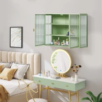 Moderne Wandschrank mit zwei Türen, Glasfront und dreistufigen Regalen für Flur, Wohnzimmer, Bad und Esszimmer, Grün(m-6)