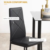 HOMCOM Set Masa de Sufragerie cu 4 Scaune, cu Sticla Securizata(m-5)