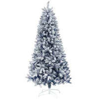 HOMCOM 6ft Flocked Artificial Christmas Tree with 700 Snow Frosted Tips, Metal Stand, Snowy Hinged Xmas Tree, Blue(m-1)