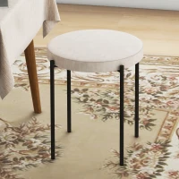 HOMCOM Keukenkrukken 4-delige Set, Stapelbaar, Fluwelen Look, Tot 120kg, Metalen Frame, 41,5 x 41,5 x 46 cm, Roomwit(m-8)