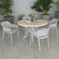 Outsunny Set 4 Scaune Gradina PP Exterior – Spatar inalt & Cotiera, Stivuibile(m-7)