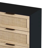 Commode de Rangement en Rotin avec 6 Tiroirs, Structure en Panneaux de Particules de Haute Qualité, Meuble de Rangement pour Chambre et Salon, Noir(m-5)