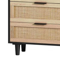 Meuble de Rangement en Rotin avec 6 Tiroirs pour Chambre et Salon, Commode en Panneaux de Particules de Haute Qualité, 130x40x75 cm, Noir(m-6)