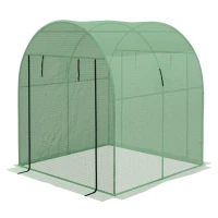 Outsunny Seră Tip Tunel din Polietilenă Cu Uși și Ferestre din Plasă, Cort cu Capac din PE și Cadru de Oțel, Verde 1,8x1,8x2 m(m-10)