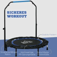 HOMCOM Fitness Trampoline, Opvouwbaar, Verstelbare Handgreep, Ø102x123H cm, tot 100 kg, Zwart/Blauw(m-6)