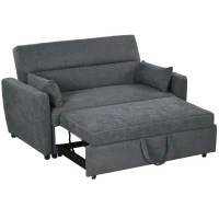 HOMCOM Sofa 2-osobowa Rozkładana do Spania, do 200 kg, Drewniana Rama, 155x90x88,5cm, Ciemnoszary(m-1)
