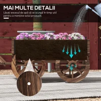 Outsunny Jardiniera tip roaba din lemn cu roti, Carucior rulant p(m-5)