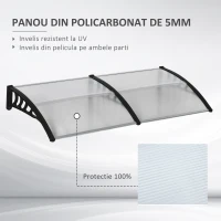 Outsunny Copertină Modernă din Policarbonat și Auminiu, pentru Balcoane, Ferestre și Uși, 200x96x27 cm, Transparent(m-4)