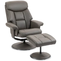 HOMCOM Relaxstoel met kruk, verstelbare rugleuning, kunstleer, tot 150 kg, grijs(m-1)