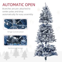 HOMCOM 6ft Flocked Artificial Christmas Tree with 700 Snow Frosted Tips, Metal Stand, Snowy Hinged Xmas Tree, Blue(m-6)