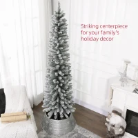 HOMCOM 7ft Artificial Snowy Pencil Christmas Tree - Green(m-4)