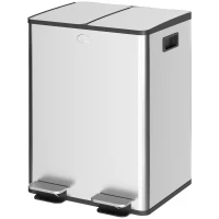 HOMCOM Balde de Lixo de Cozinha com 2 Compartimentos 2x20L Pedal Tampa de Fechamento Suave e Cubo Amovível Prata(m-11)