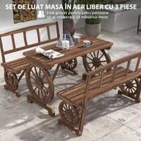 Outsunny Set de Mobilier de Terasa din 3 Piese pentru Exterior, Set din Lemn pentru Gradina cu Doua Scaune si Masa(m-5)
