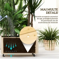 Outsunny Jardinieră de Gradină cu Orificiu de Drenaj și Căptușeală, Jardinieră din Lemn de Brad cu Roți, 89x48x47 cm, Lemn Natural(m-6)
