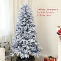 HOMCOM 5ft Flocked Artificial Christmas Tree with 450 Snow Frosted Tips, Metal Stand, Snowy Hinged Xmas Tree, Blue(m-4)