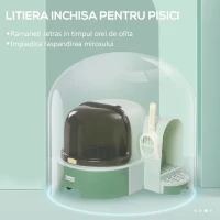 PawHut Litieră pentru Pisici cu Capac, Litieră Închisă cu Tavă Detașabilă și Lopățică Inclusă, 52x60x42 cm, Verde(m-6)