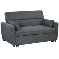 HOMCOM Sofa 2-osobowa Rozkładana do Spania, do 200 kg, Drewniana Rama, 155x90x88,5cm, Ciemnoszary(m-10)