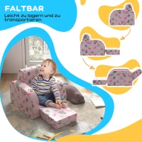 AIYAPLAY Kinderstoel met Slaapfunctie, tot 3 Jaar/45 kg, Flamingopatroon, 46,5x93x28,5 cm, Roze(m-5)