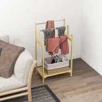 HOMCOM Vrijstaande Handdoekenrek, 3 Stangen, Bamboe/Roestvrij Staal, 50,5x31x90cm(m-7)