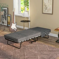 HOMCOM Opklapbed, Matras, 4 Wielen, Metalen Frame, Tot 150 kg, 190 x 80 x 42 cm, Donkergrijs(m-2)