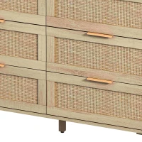 Mobiletto Portaoggetti in Rattan con 6 Cassetti, Cassettiera in Truciolato di Alta Qualità per Camera da Letto e Soggiorno, 110x40x75 cm, Naturale(m-8)