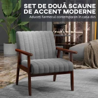 HOMCOM Fotoliu Tip Scaun din Material, Fotoliu Capitonat pentru Dormitor, Sufragerie, cu Picioare din Lemn, 64x74,5x75,5 cm, Gri(m-4)