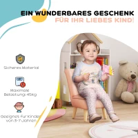 AIYAPLAY Kinderfauteuil in fluweeleffect, voor 3-7 jaar, tot 45 kg, Houten frame, 44x45x56,5cm, Roze(m-7)