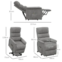 HOMCOM Relaxfauteuil met Elektrische Opstaanondersteuning, Verstelbare Rugleuning/Voetensteun, tot 120 kg, 66x90x96 cm, Grijs(m-3)