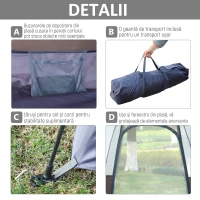 Outsunny Cort de Camping pentru 2 Persoane cu Deschidere Automată și Accesorii Incluse, 2.6x2.6x1.5 m, Gri(m-6)
