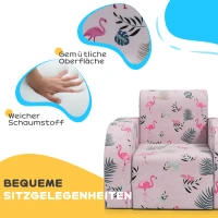 AIYAPLAY Kinderstoel met Slaapfunctie, tot 3 Jaar/45 kg, Flamingopatroon, 46,5x93x28,5 cm, Roze(m-6)