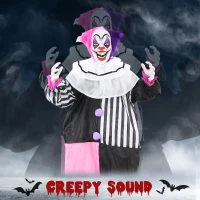 HOMCOM 5'6" Scary Laughing Clown Halloween Animatronic, with Glowing Eyes(m-4)