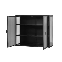 Credenza Moderna Ripostiglio a Due Ante con Vetrata e Ripiani a Tre Livelli per Ingresso, Soggiorno, Bagno e Sala da Pranzo, Nero(m-12)